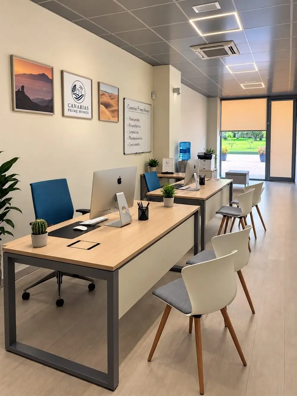 Oficina de Canarias Prime Homes en Gran Canaria, con puestos de trabajo y zona de atención a propietarios